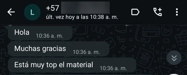 Mensaje de una clienta: Muchas gracias. Está muy top el material